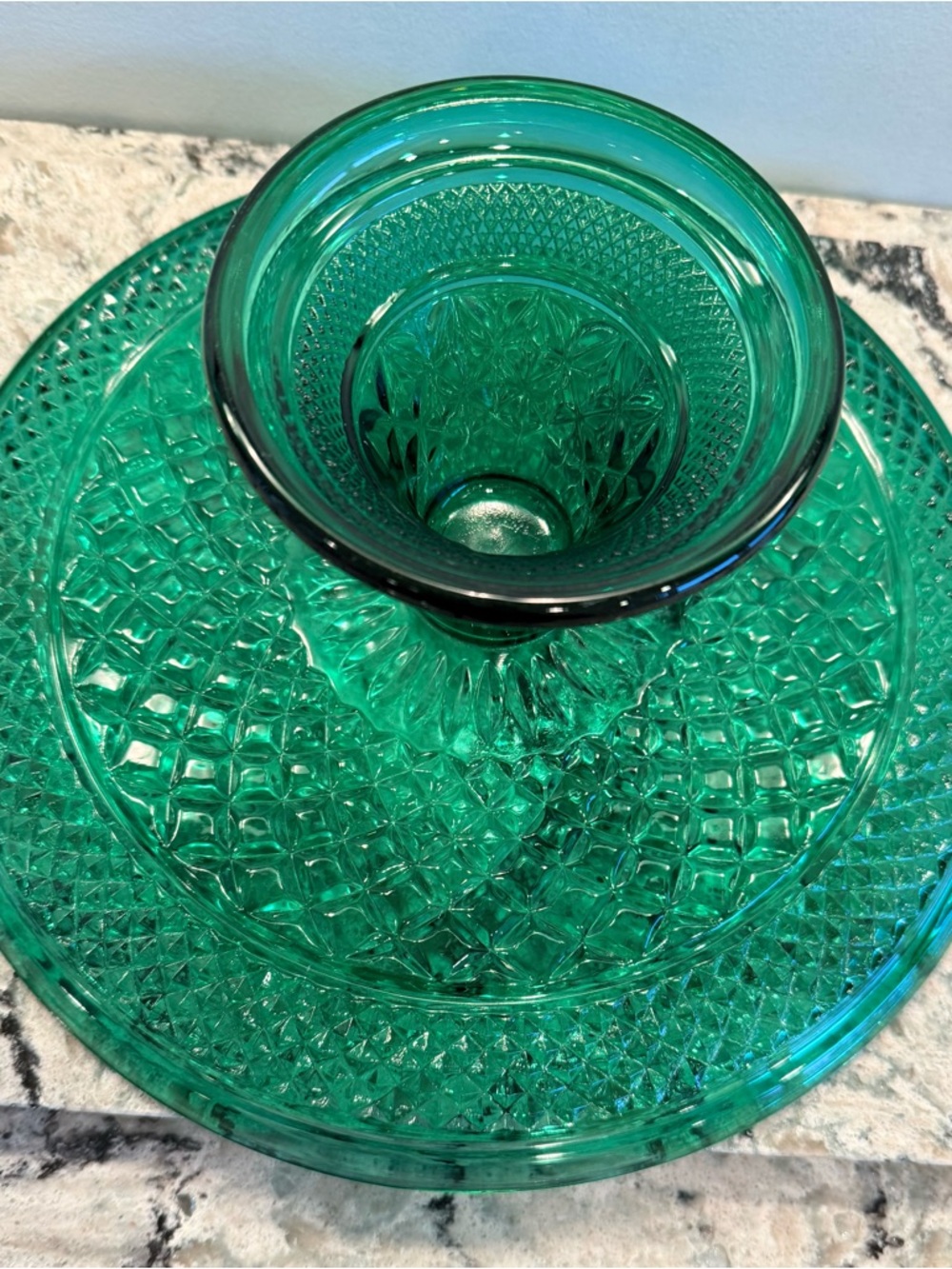 Anchor Hocking Wexford Emerald Green 2-Pc. Footed Cake Set Model #69080 IOB - Picture 11 of 16